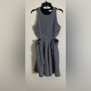 Entro Black & White Striped Sleeveless Dress Open Sides